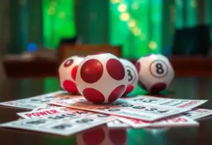 Powerball tickets and balls representing the excitement of the jackpot in Lexington.