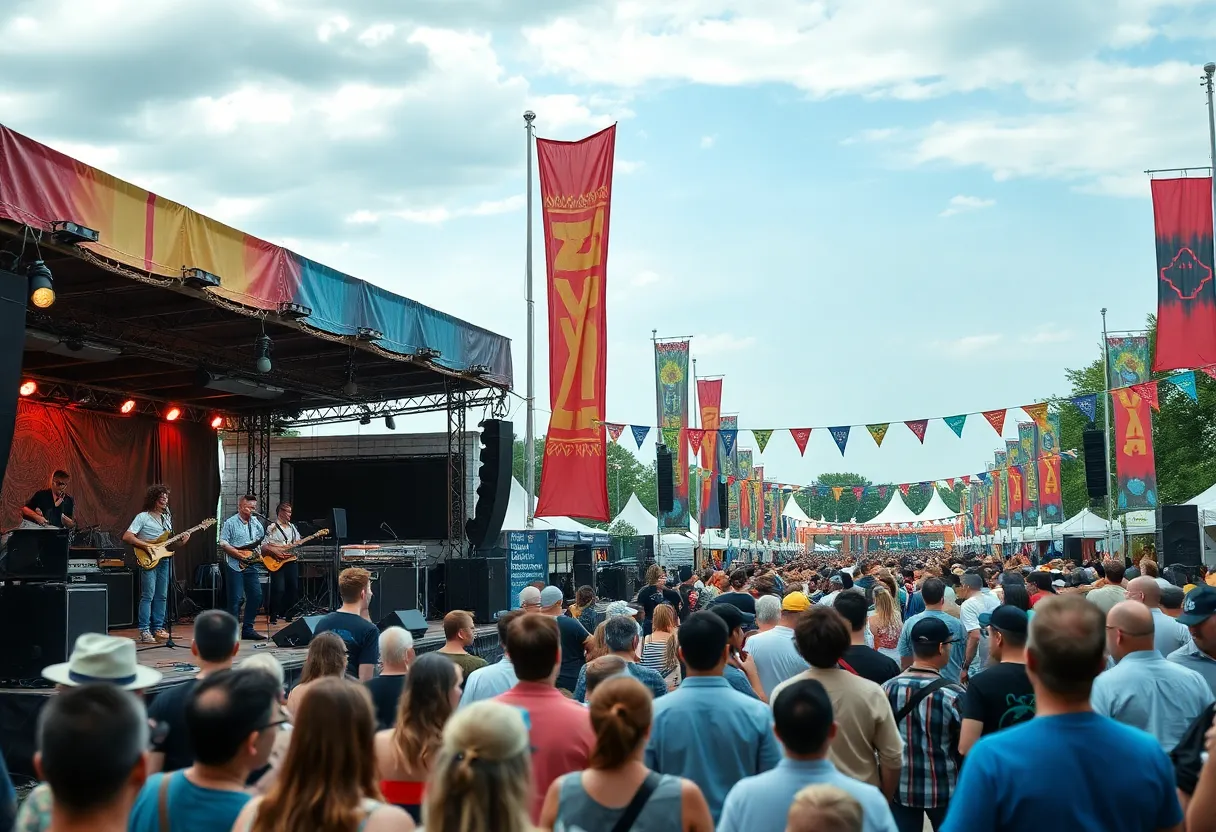 Audience enjoying the 2026 Railbird Music Festival with musicians on stage.