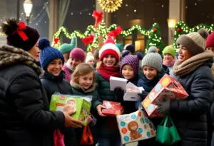 Families at the Reindeer Express event in Lexington during the holiday season.