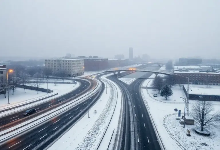 Snow covering Richmond Virginia street during winter weather