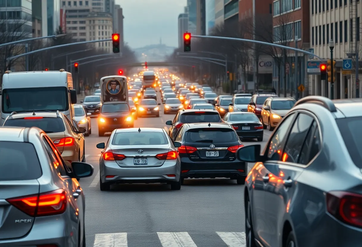 Road scene with cars depicting road rage