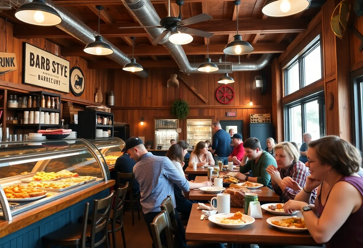 Interior of Smitty's Southern Style BBQ with patrons enjoying barbecue meals
