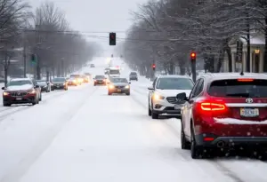 Snow-covered roads in Lexington, Kentucky during winter