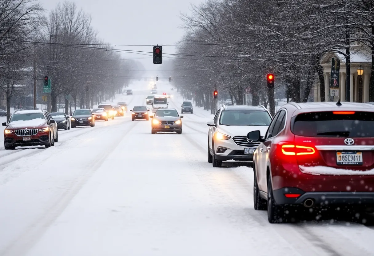 Snow-covered roads in Lexington, Kentucky during winter