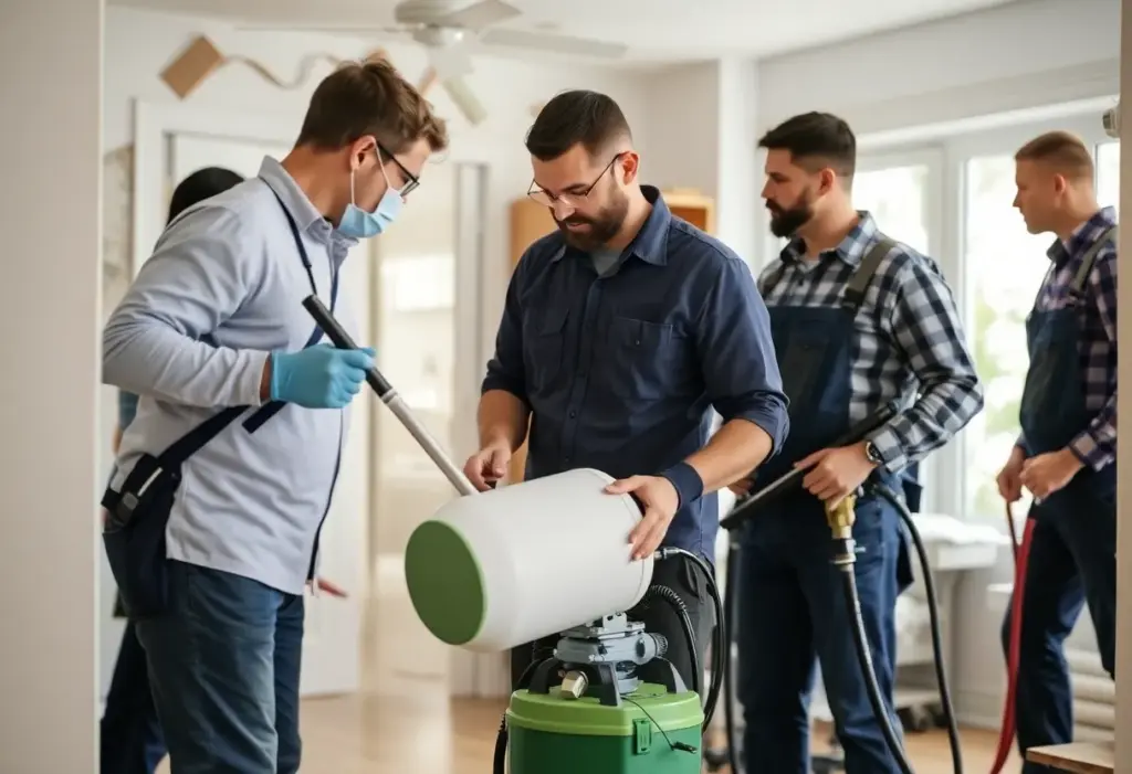 Team of professionals performing mold inspection in a residential area
