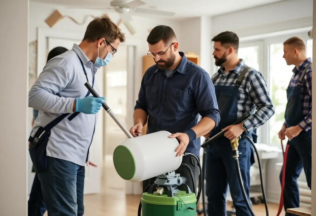 Team of professionals performing mold inspection in a residential area