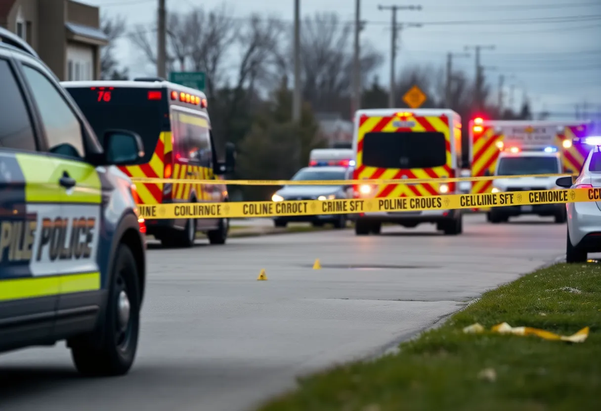 Police cordon at a stabbing investigation scene in Lexington, Kentucky.