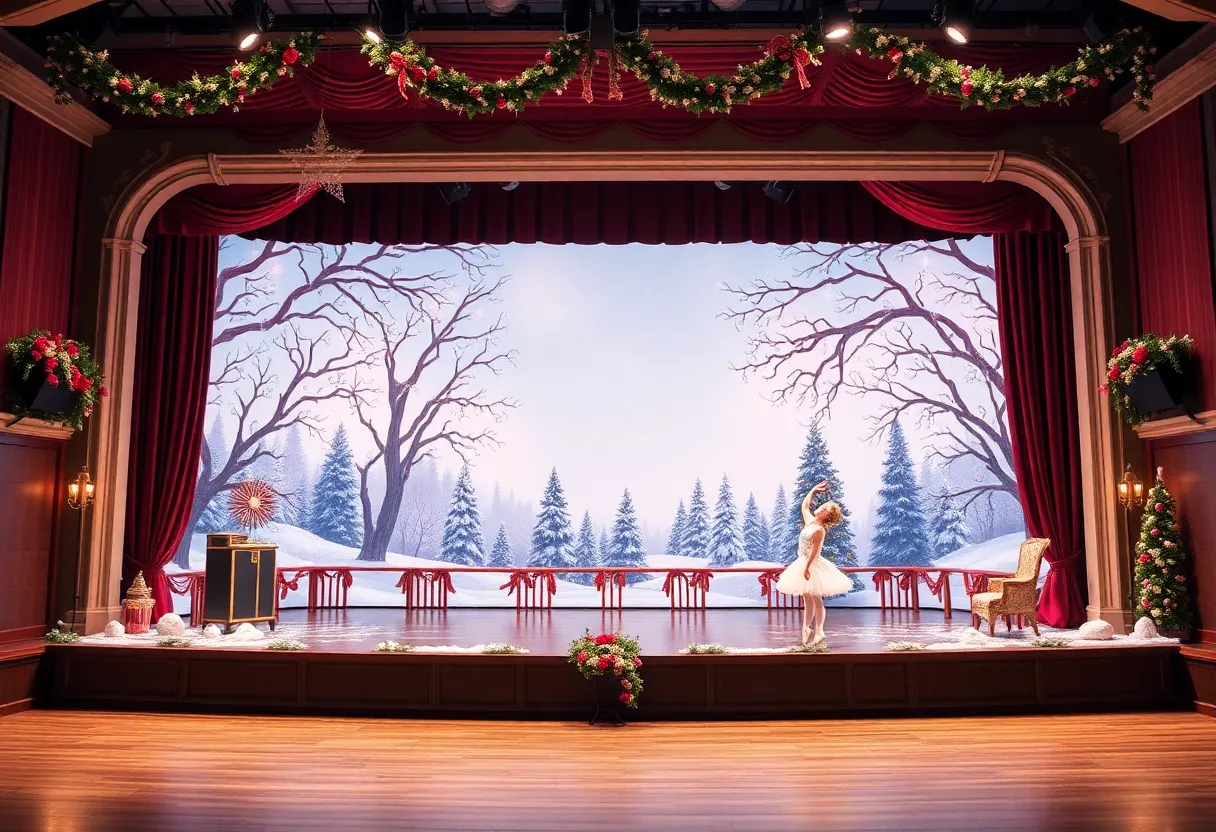 Stage setup for The Nutcracker ballet at Lexington Opera House