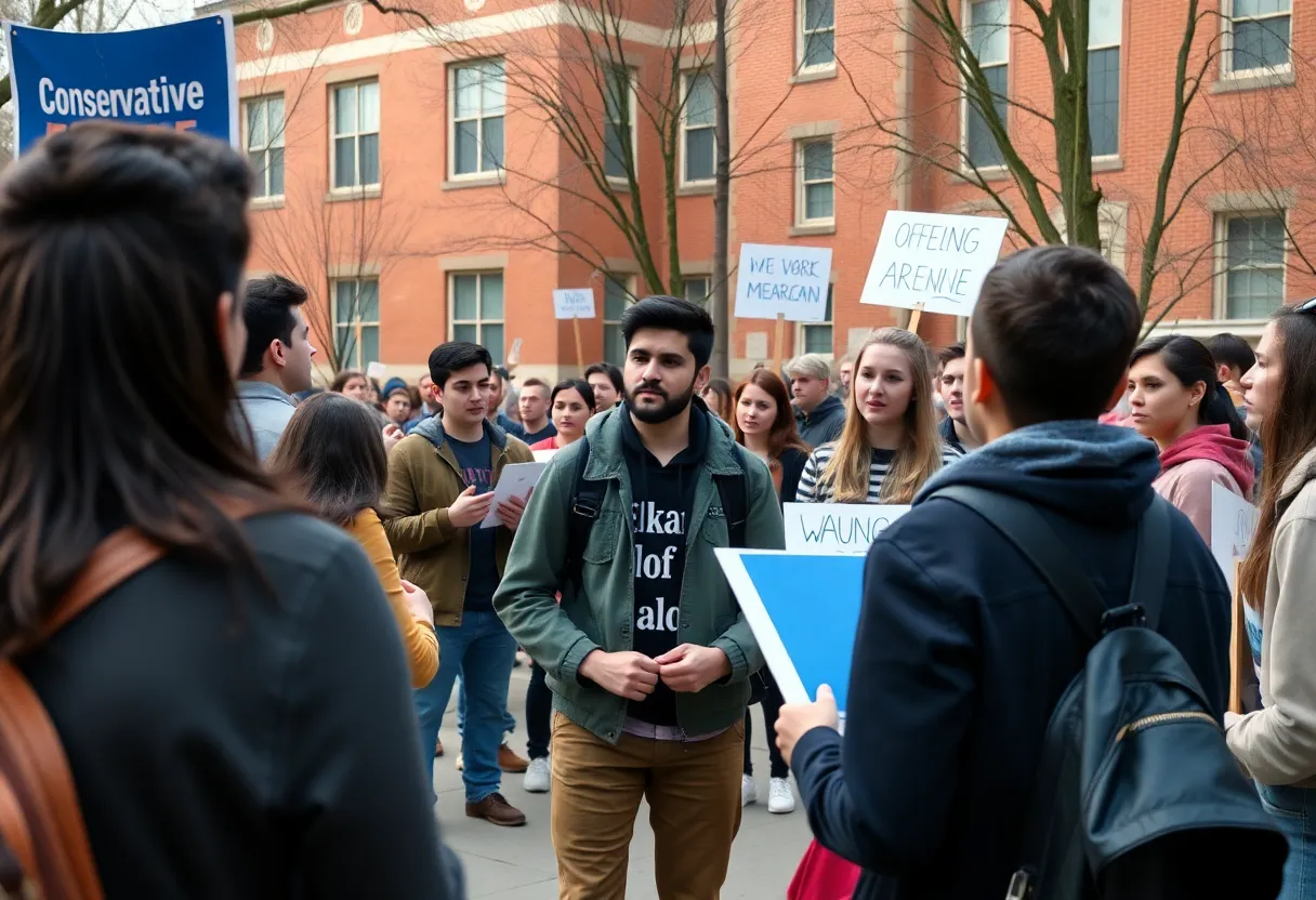 Students discussing at a Turning Point USA meeting on campus