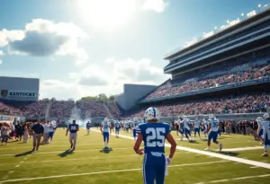 Football field at the University of Kentucky with players and fans