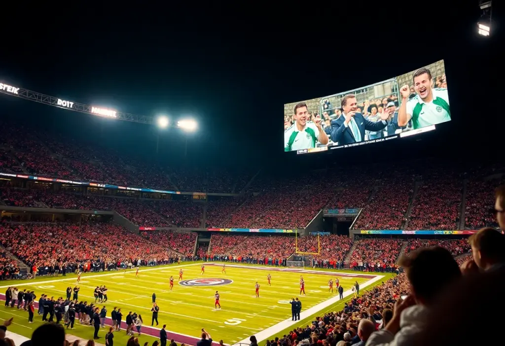 A packed University of Kentucky football stadium with fans cheering.