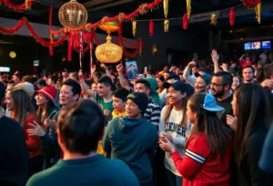 Fans celebrating at the UK Wildcats Volleyball pregame Block Party.