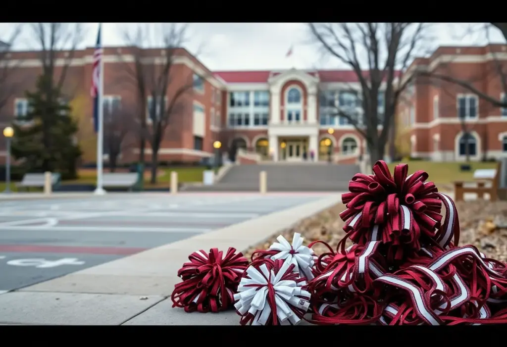 Empty cheerleading equipment on the university campus