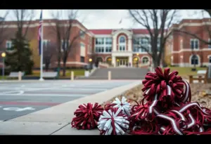 Empty cheerleading equipment on the university campus