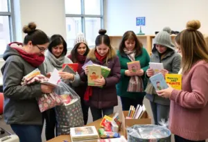 Volunteers assembling gift bags for the Sweet Dreams Project in Kentucky.