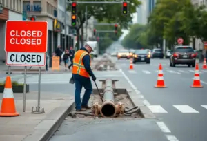 Repair work on a water main break on Leestown Road in Lexington, Kentucky