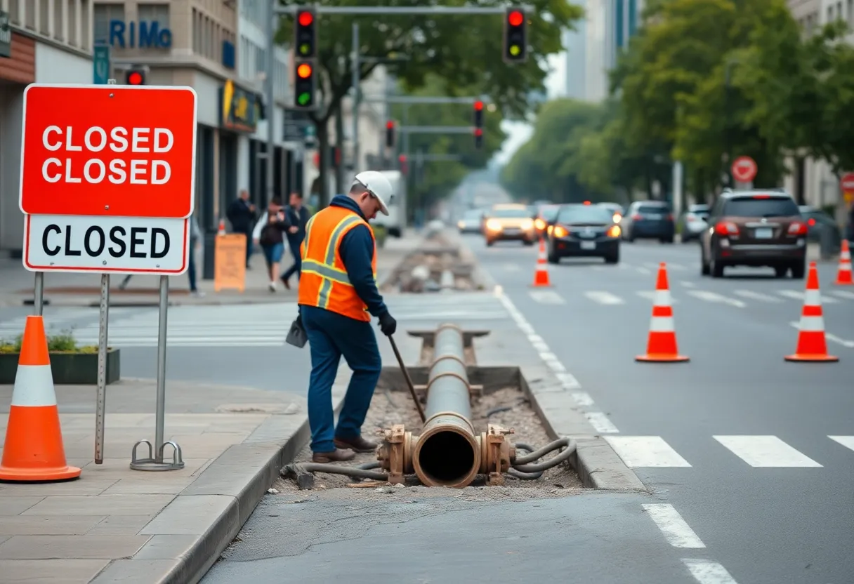 Repair work on a water main break on Leestown Road in Lexington, Kentucky