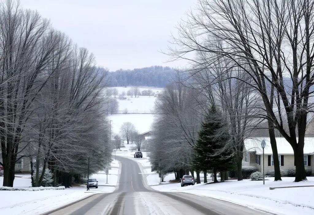 A snowy neighborhood in Lexington Kentucky during winter
