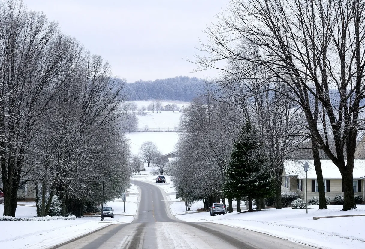 A snowy neighborhood in Lexington Kentucky during winter