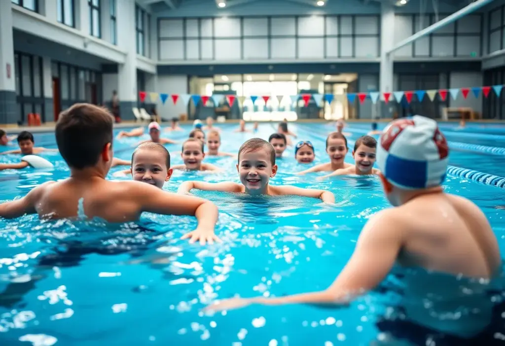 Youth swimmers practicing techniques together at the Kentucky Fall Swim Clinic.