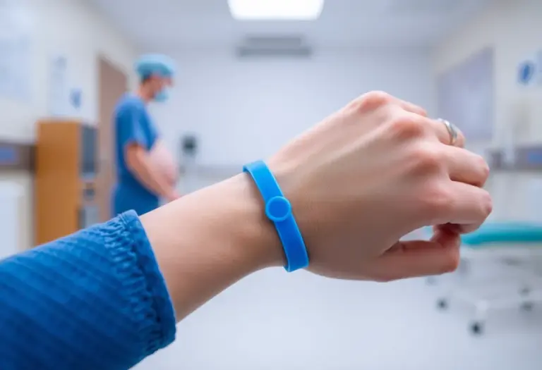 Blue silicone wristband for maternal hypertension awareness
