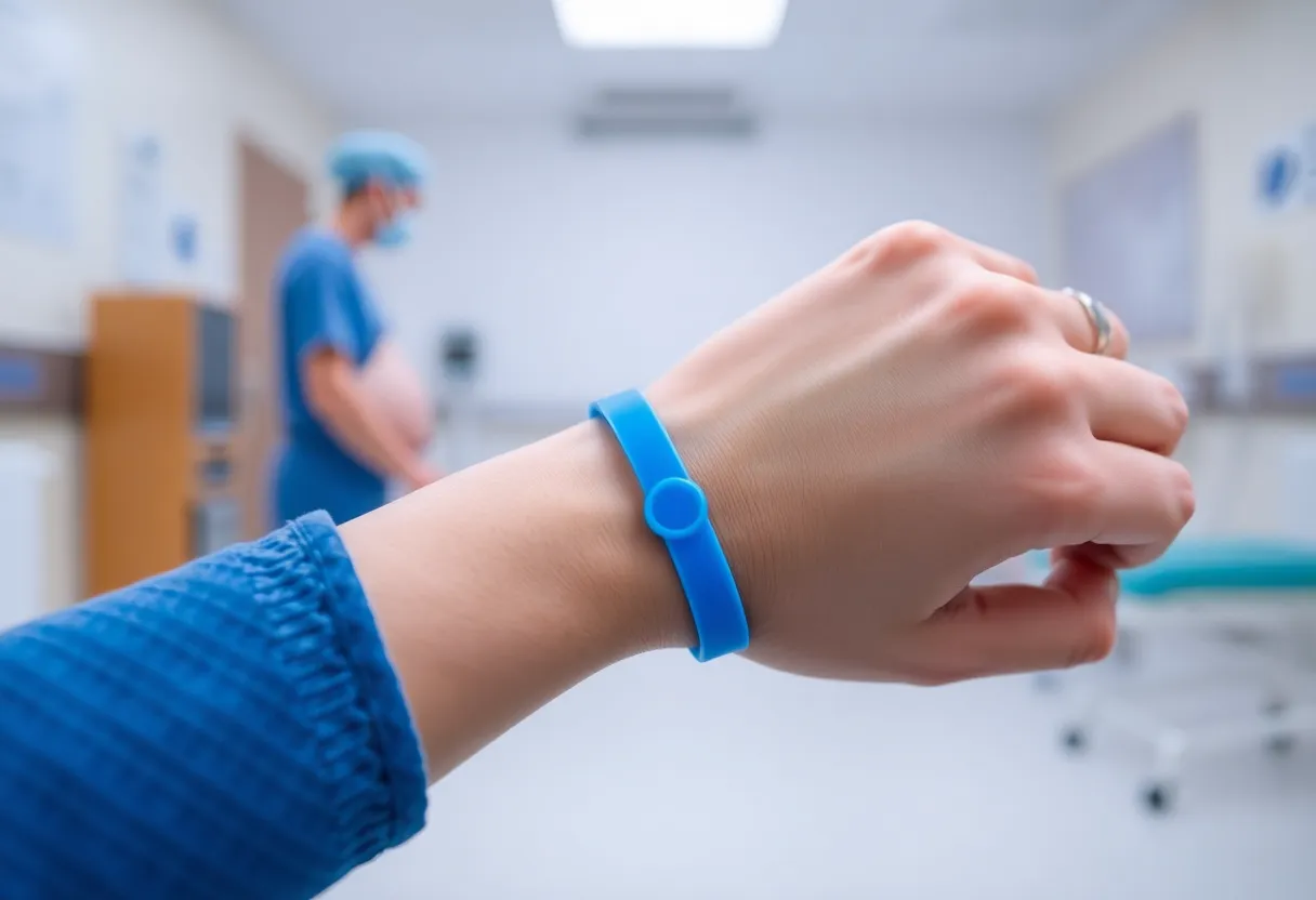 Blue silicone wristband for maternal hypertension awareness