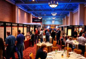 People enjoying bourbon tastings at BourbonCon in Lexington