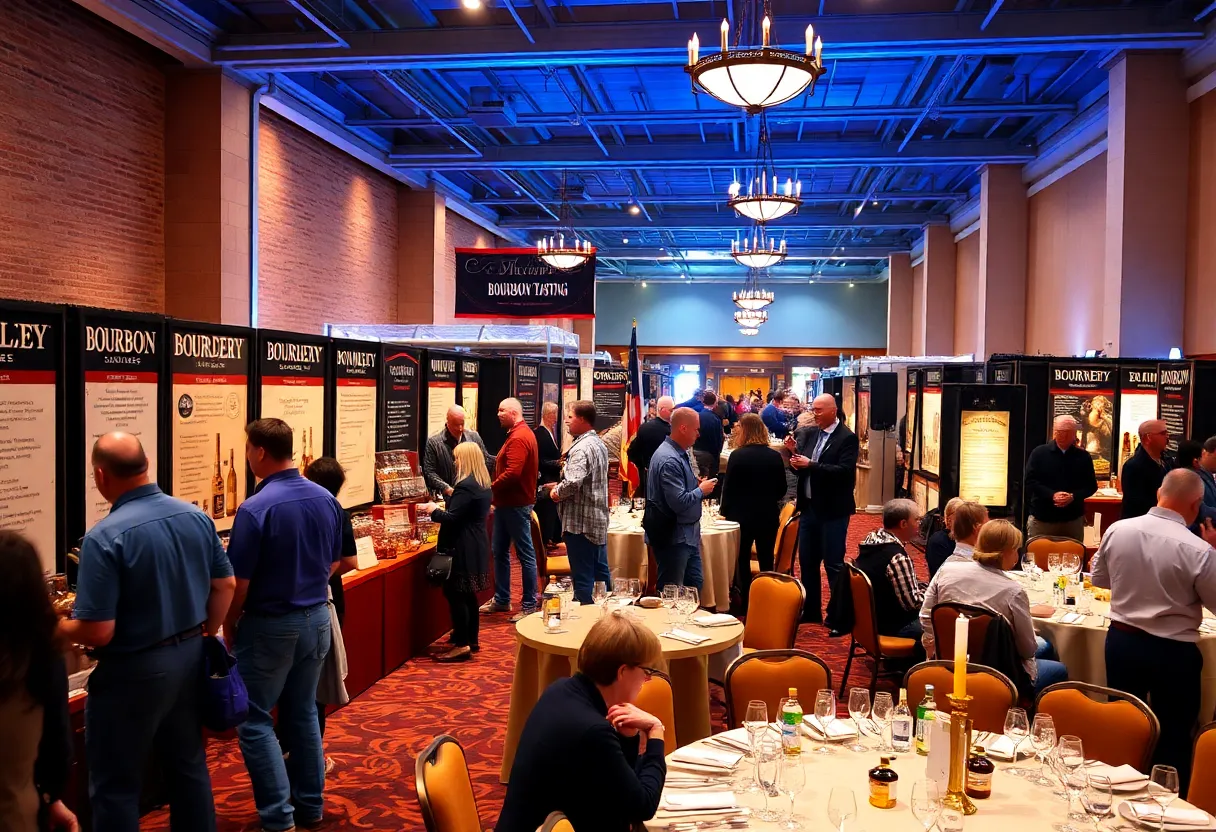 People enjoying bourbon tastings at BourbonCon in Lexington