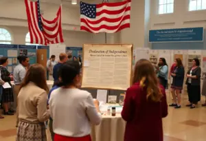 An exhibit showcasing the Declaration of Independence and civic engagement activities.