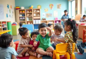 Children playing in a vibrant child care facility