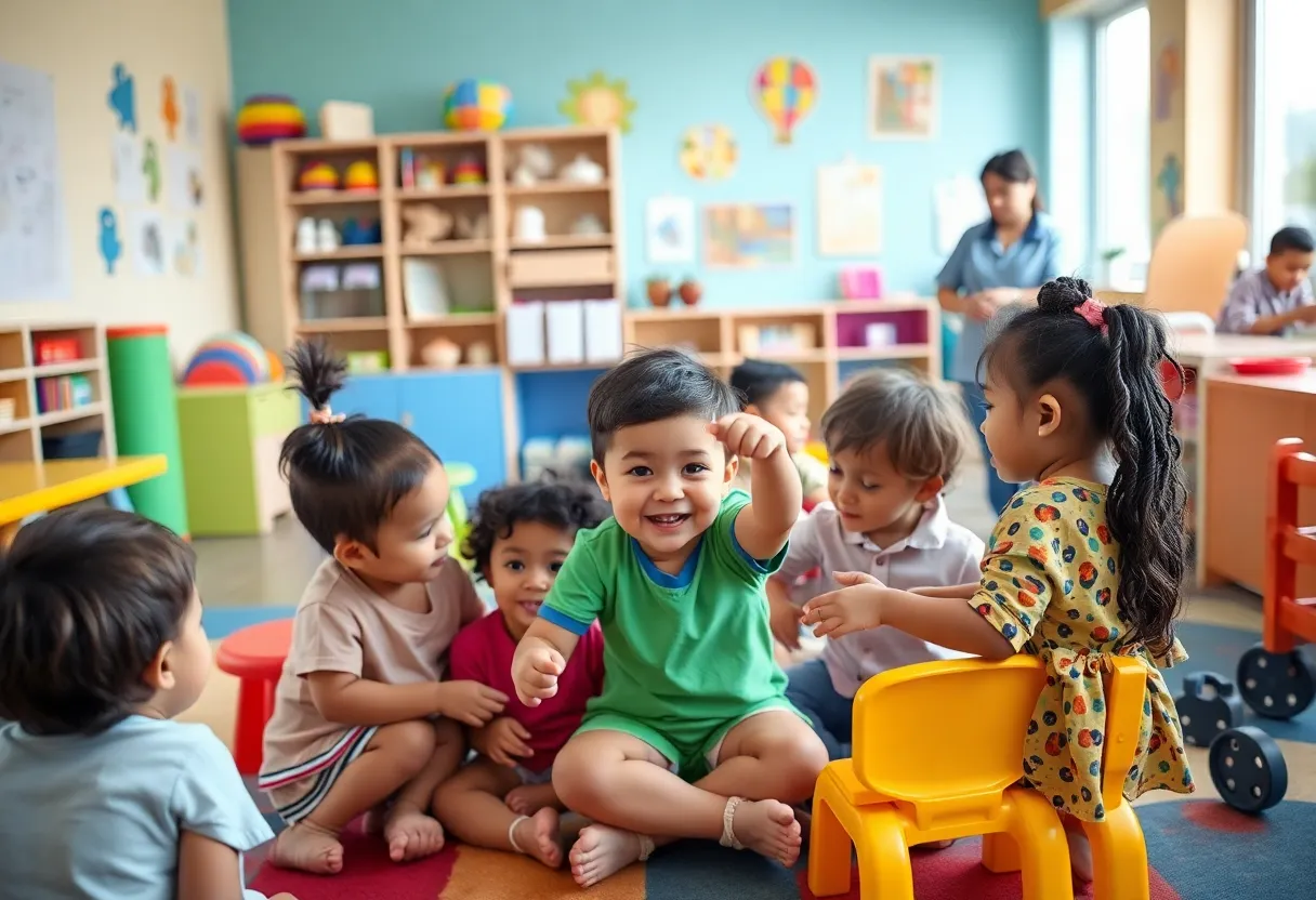 Children playing in a vibrant child care facility