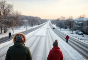 Snow-covered landscape and icy roads in Lexington Kentucky during winter