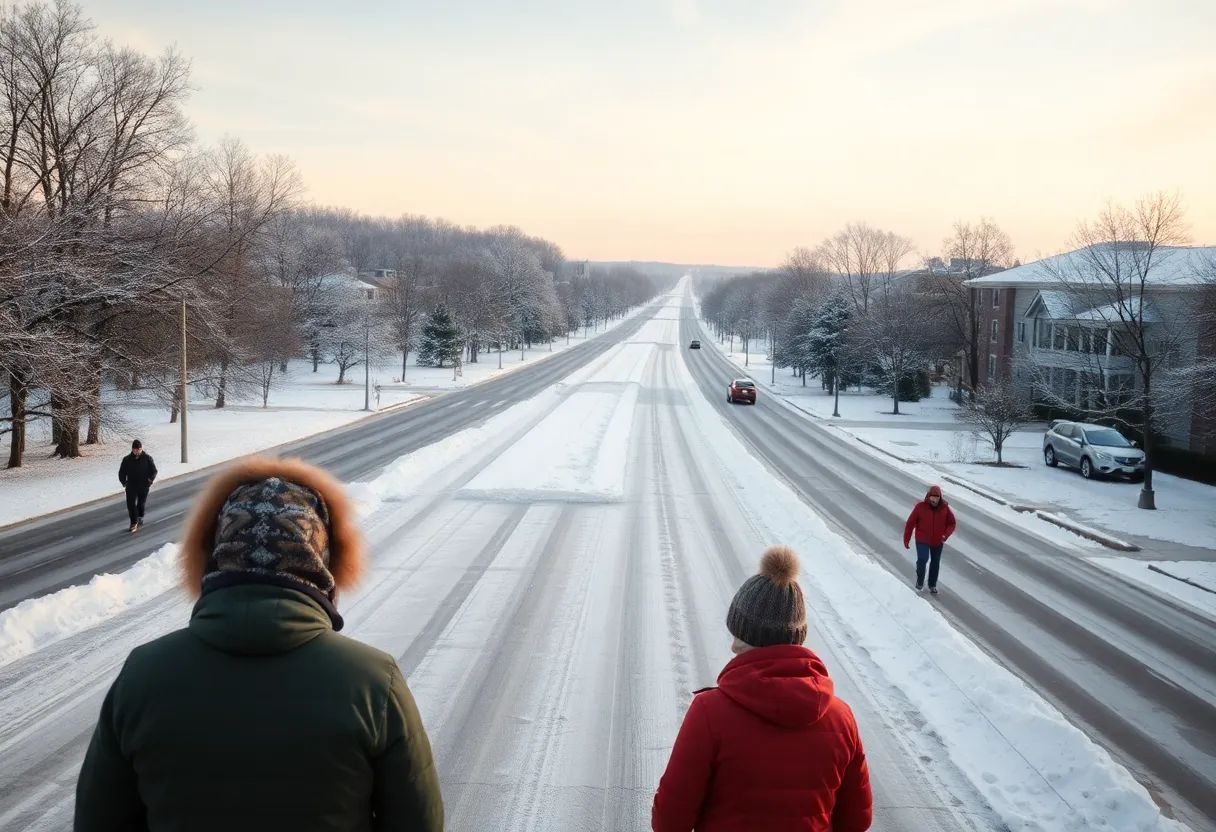 Snow-covered landscape and icy roads in Lexington Kentucky during winter
