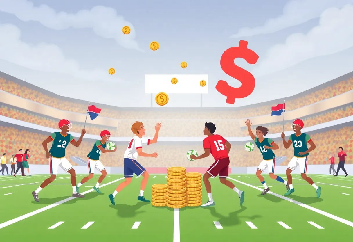 Illustration of college sports transformation depicting athletes receiving compensation