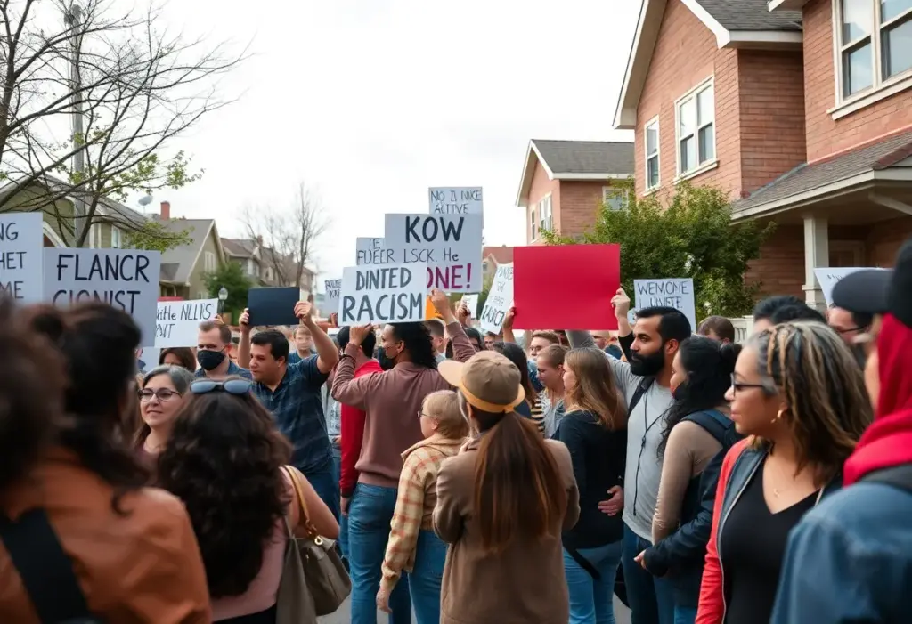 A diverse community gathering stands united against racism