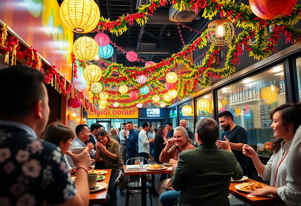 Guests celebrating at Cosmic Fry's grand opening in Lexington KY.