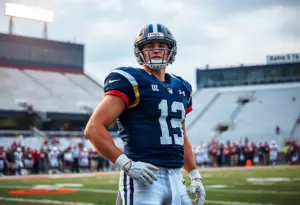 Quarterback in college football uniform on the field