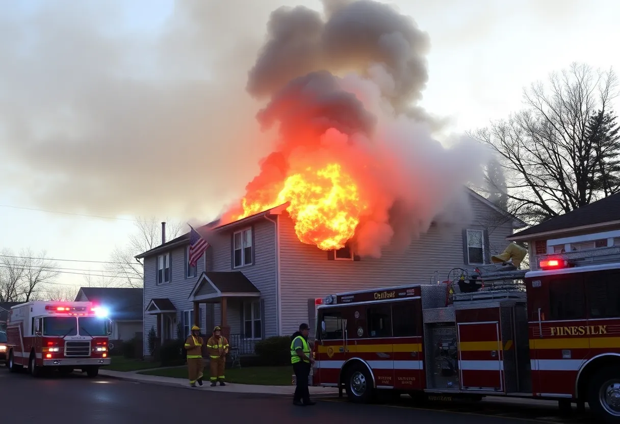 Fire engulfing a duplex building in Lexington, Kentucky