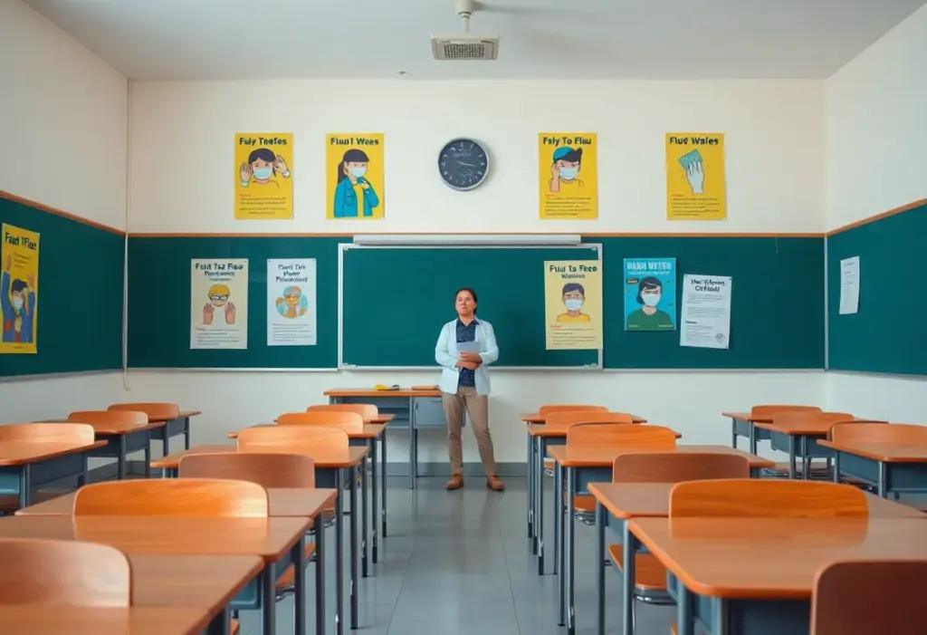 Classroom during flu season with empty desks