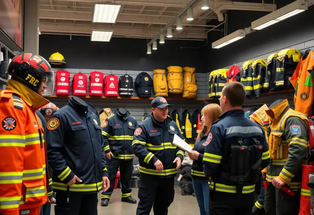 Interior view of GALLS retail store featuring public safety uniforms and equipment