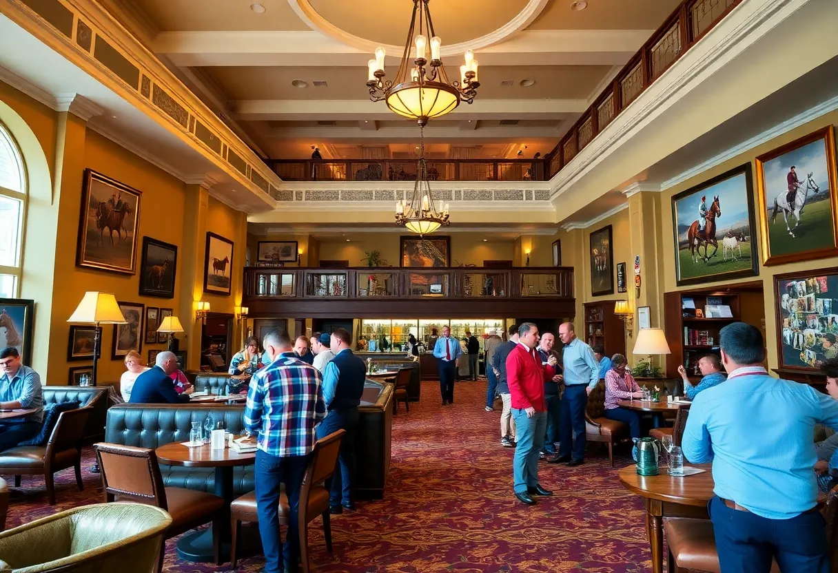 Interior of the new horse racing hotel featuring equestrian decorations.
