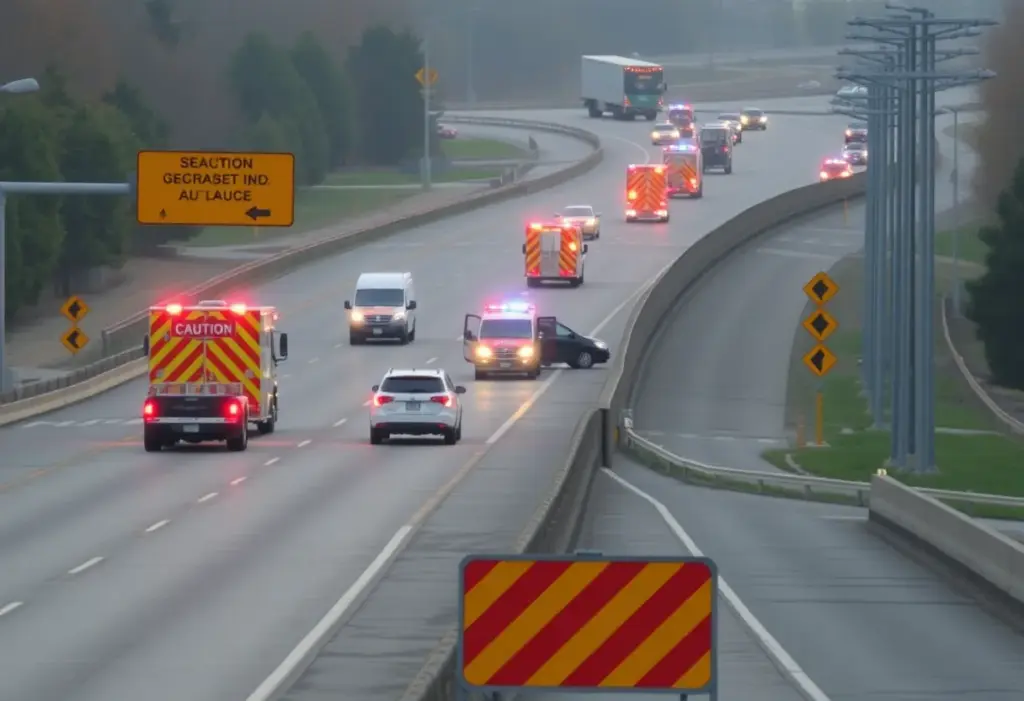Emergency response at I-75 on-ramp collision site in Lexington