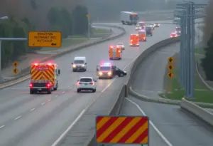 Emergency response at I-75 on-ramp collision site in Lexington