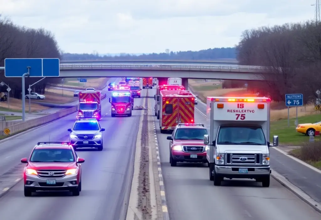 Scene of a traffic incident on Interstate 75 in Lexington, Kentucky.
