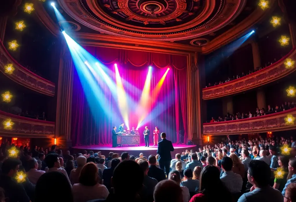 A scene from the Jokers of Magic show at a theater