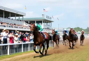 Horses racing at Keeneland Race Course during the Spring Meet