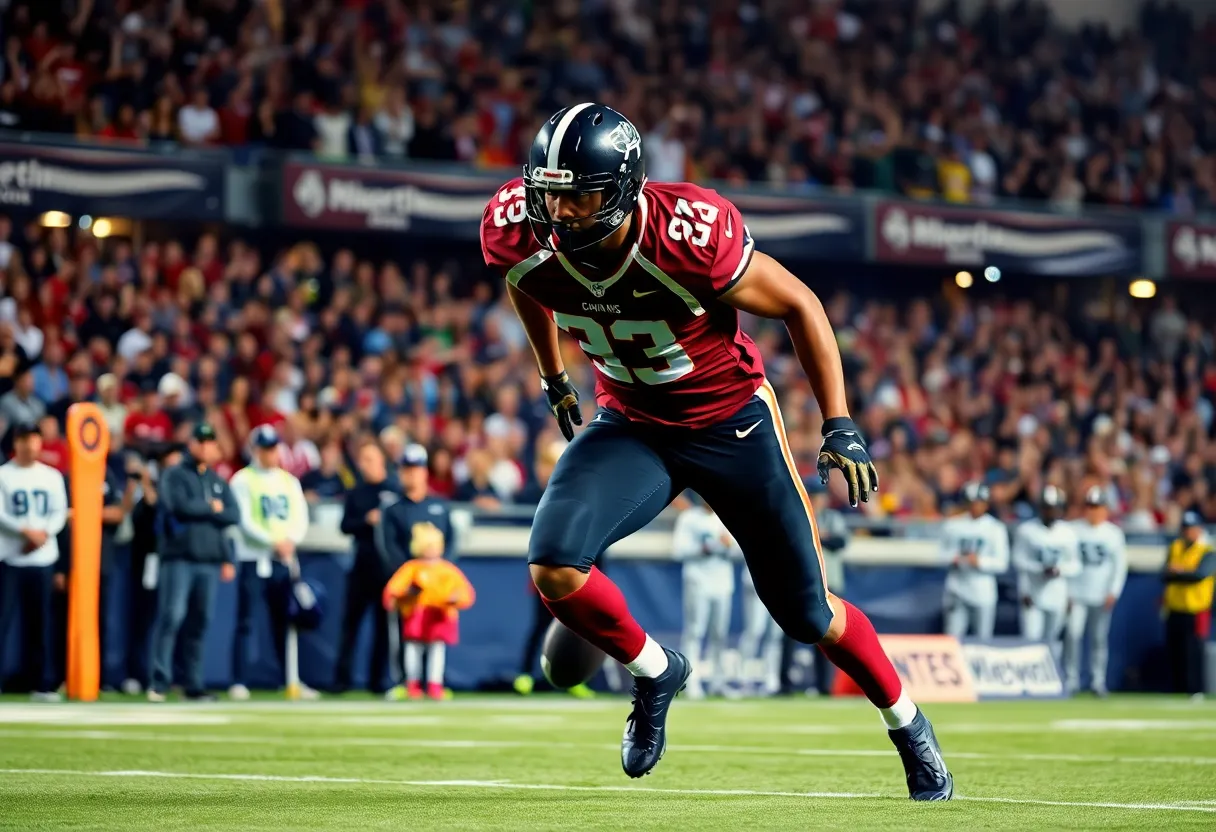 Dynamic scene of a football player representing Kentucky football on the field.