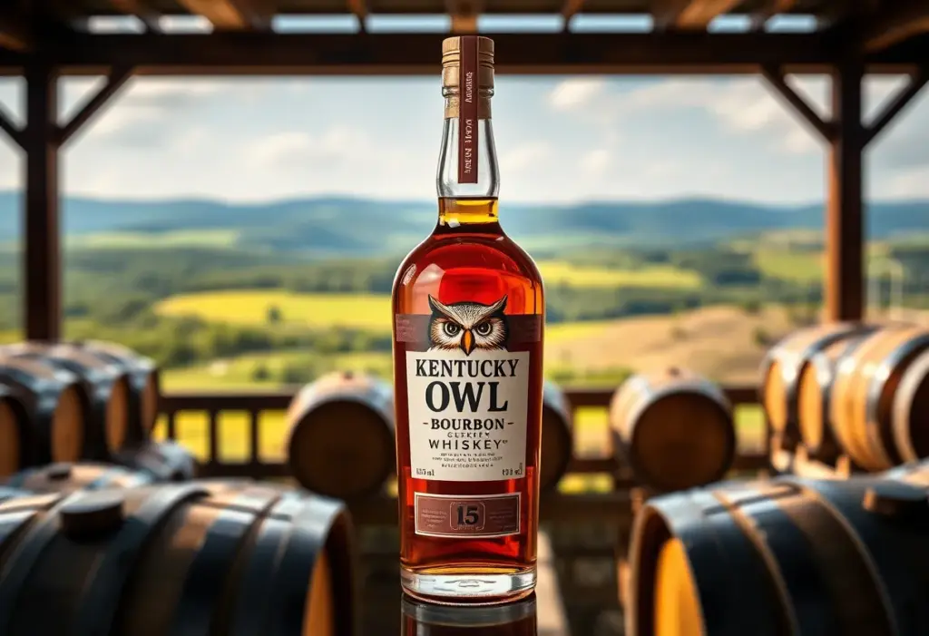 Bottle of Kentucky Owl Bourbon in a distillery