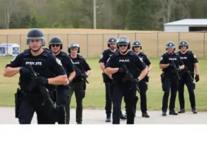 University of Kentucky police officers wearing new body armor during training