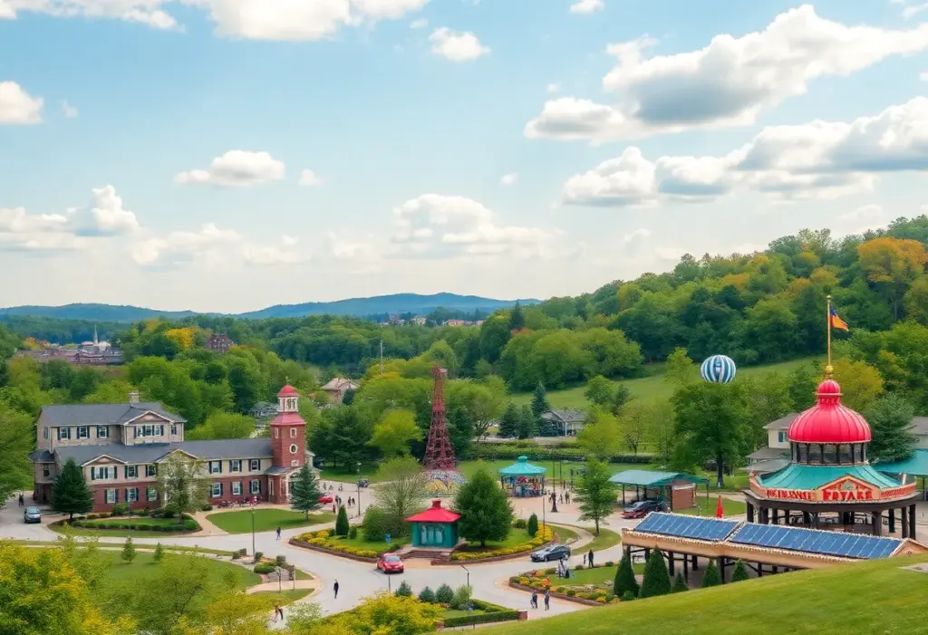 A scenic view of Kentucky's tourist attractions including hotels and parks.